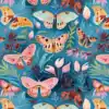Moths on blue wide fabric